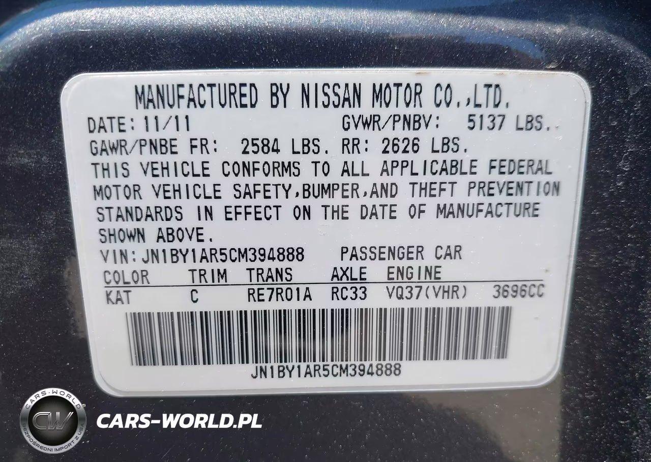 2012 Infiniti M37X VIN:JN1BY1AR5CM394888 - 9