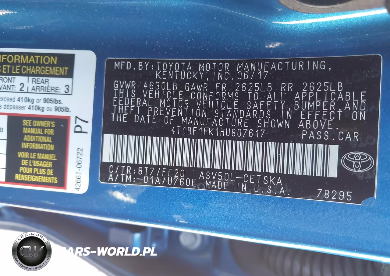2017 Toyota Camry Se VIN:4T1BF1FK1HU807617 - 9