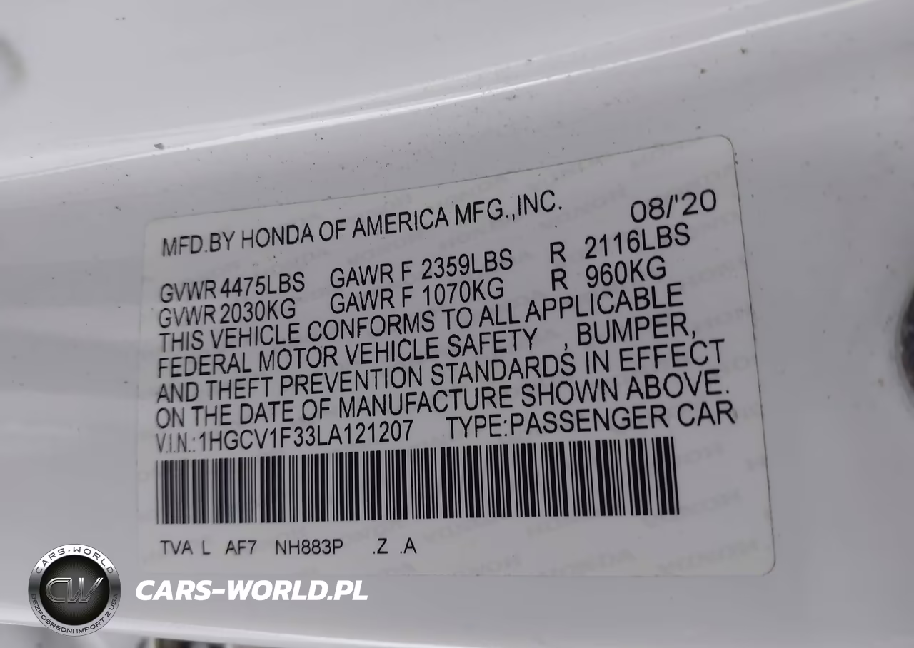2020 Honda Accord Sport VIN:1HGCV1F33LA121207 - 9