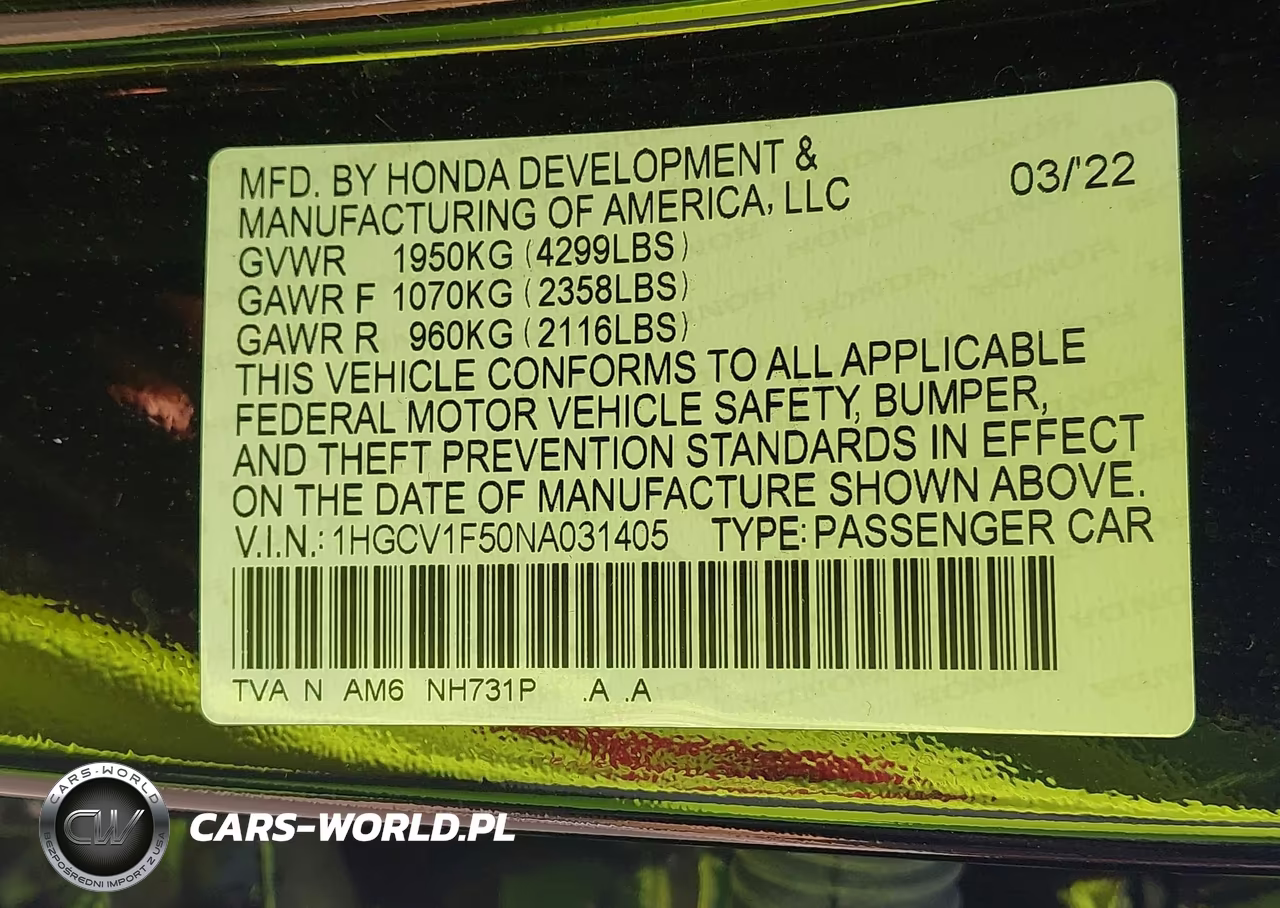 2022 Honda Accord Ex-L VIN:1HGCV1F50NA031405 - 9
