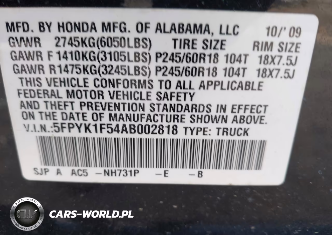 2010 Honda Ridgeline Rtl VIN:5FPYK1F54AB002818 - 9