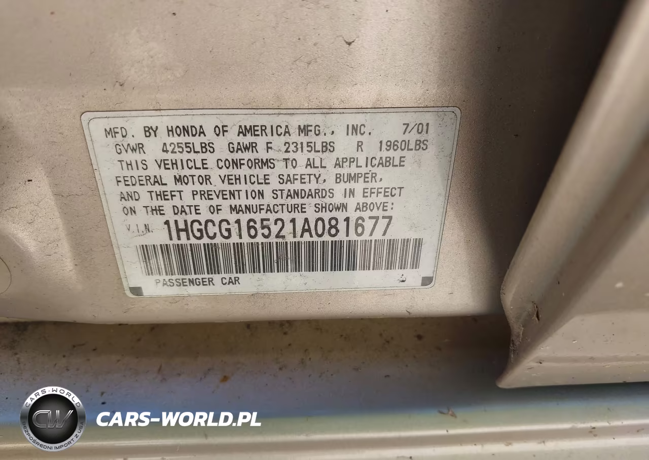 2001 Honda Accord 3.0 Ex VIN:1HGCG16521A081677 - 9