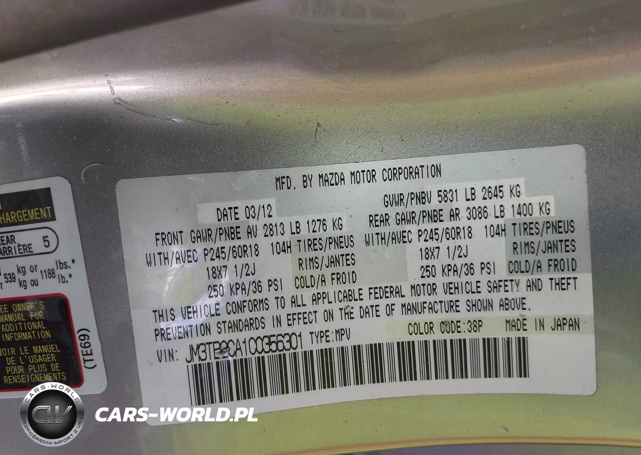 2012 Mazda Cx-9 Touring VIN:JM3TB2CA1C0356301 - 9