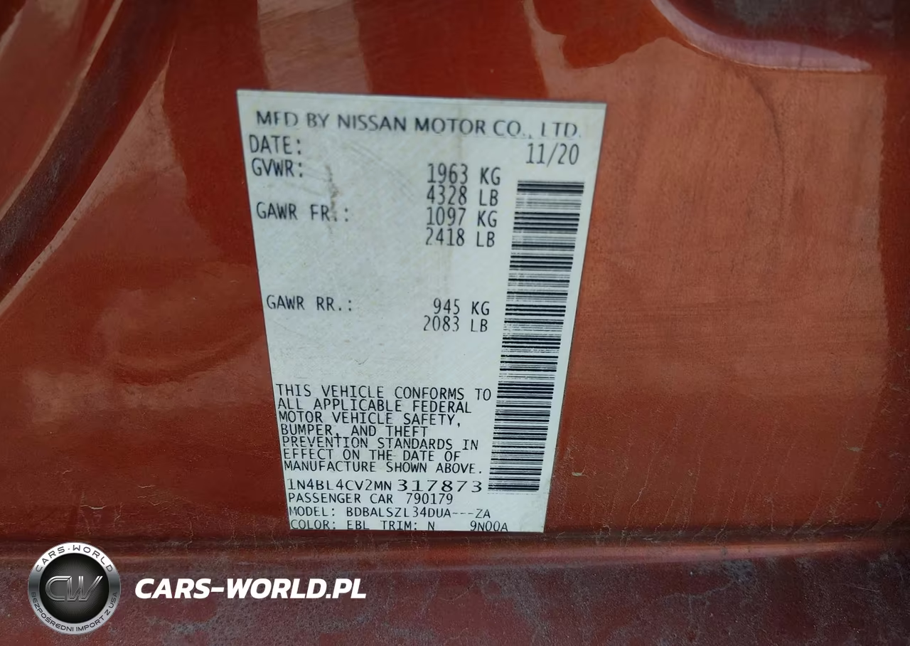 2021 Nissan Altima Sr Fwd VIN:1N4BL4CV2MN317873 - 9