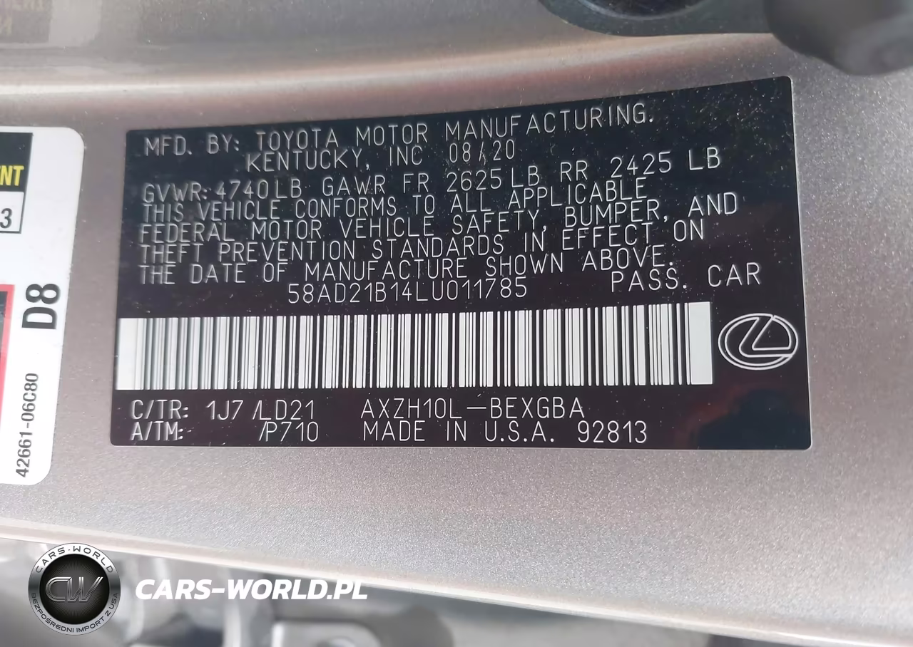 2020 Lexus Es 300H VIN:58AD21B14LU011785 - 9
