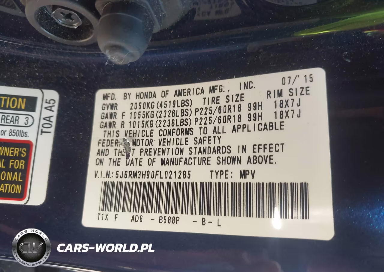 2015 Honda Cr-V Touring VIN:5J6RM3H90FL021285 - 9