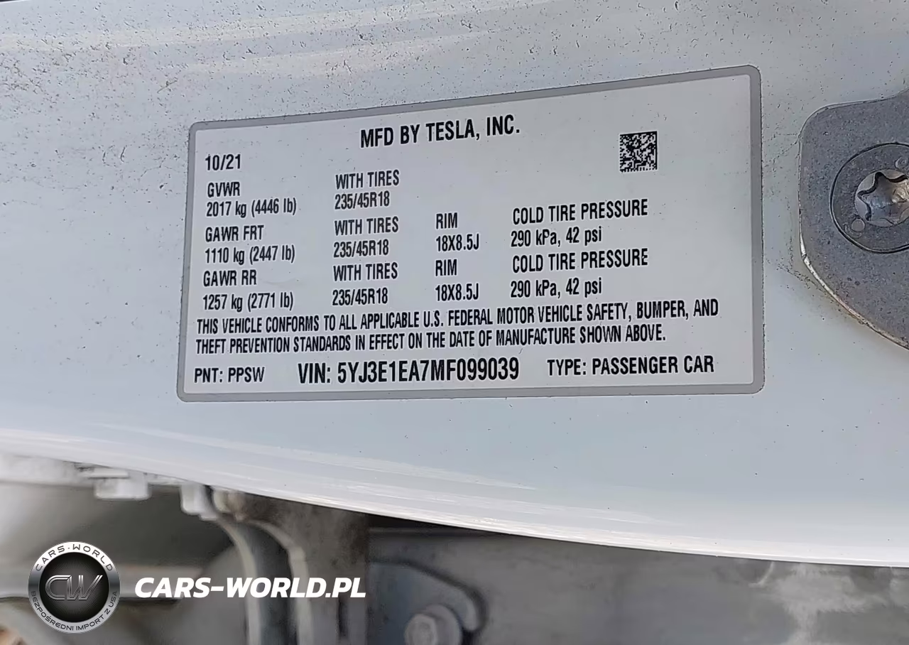 2021 Tesla Model 3 Standard Range Plus Rear-Wheel Drive VIN:5YJ3E1EA7MF099039 - 9