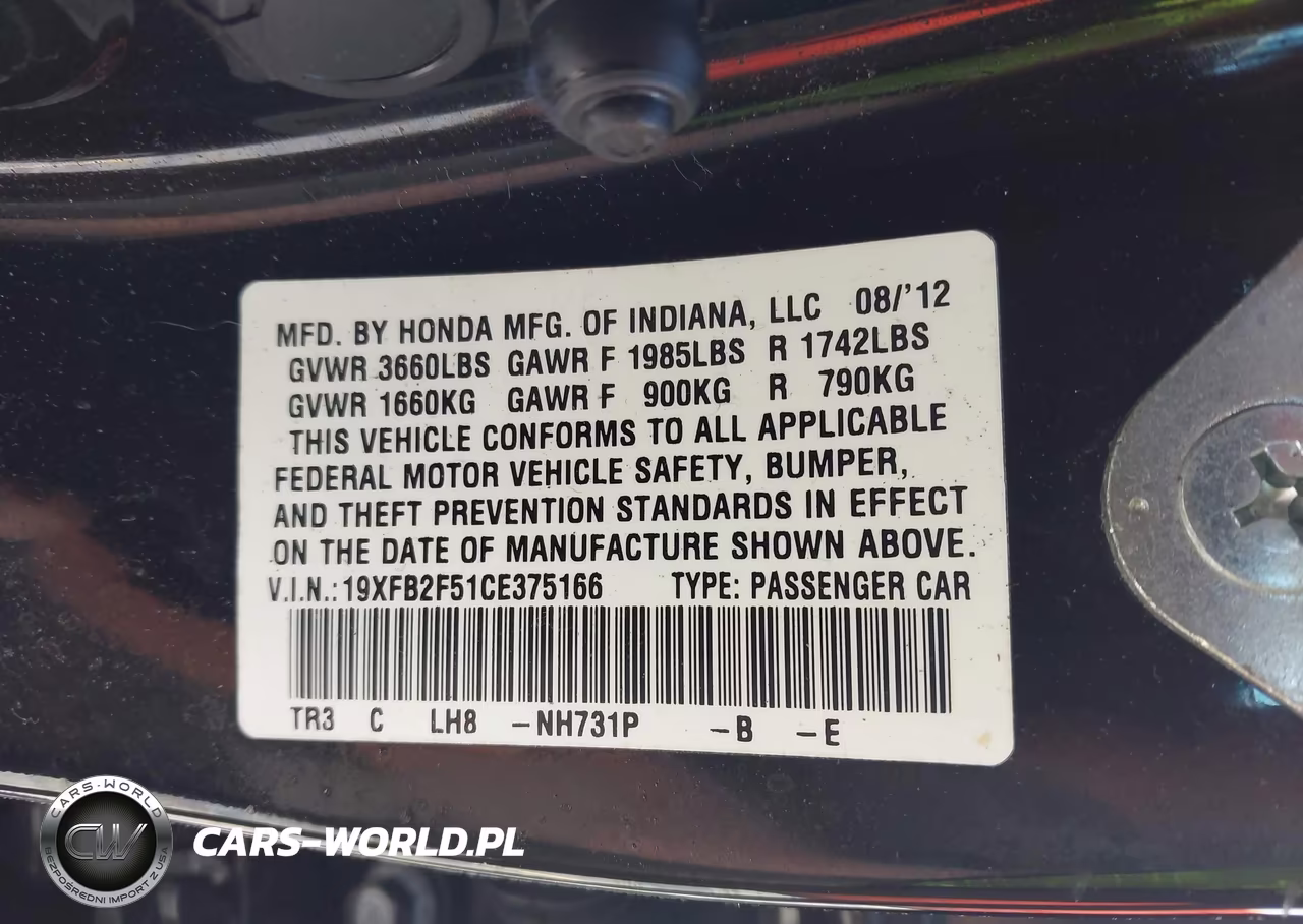 2012 Honda Civic Lx VIN:19XFB2F51CE375166 - 9