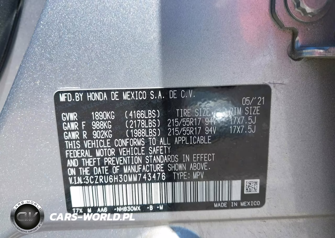 2021 Honda Hr-V Awd Lx VIN:3CZRU6H30MM743476 - 9