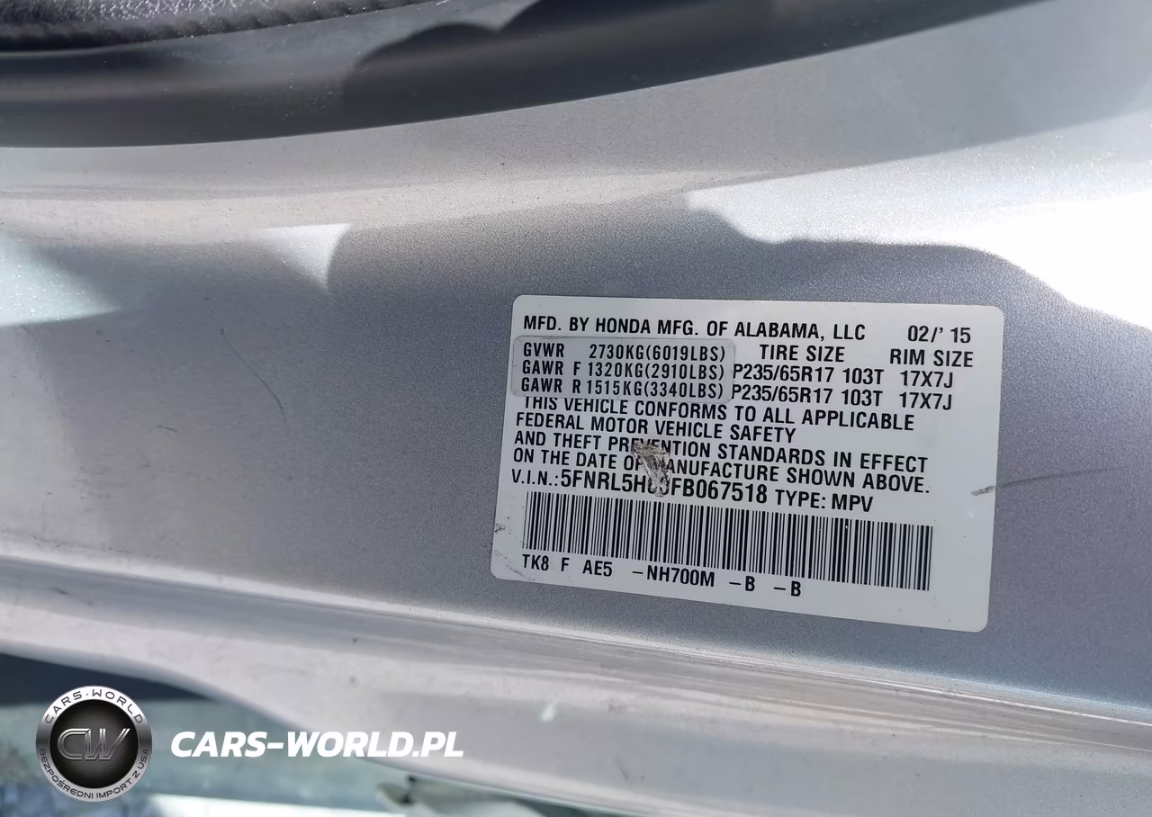 2015 Honda Odyssey Ex-L VIN:5FNRL5H60FB067518 - 9