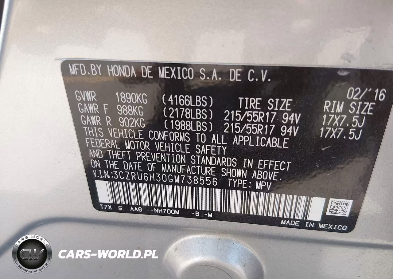 2016 Honda Hr-V Lx VIN:3CZRU6H30GM738556 - 9
