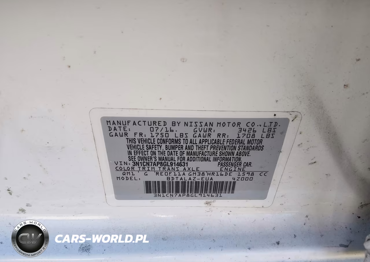2016 Nissan Versa 1.6 S+ VIN:3N1CN7AP8GL914631 - 9