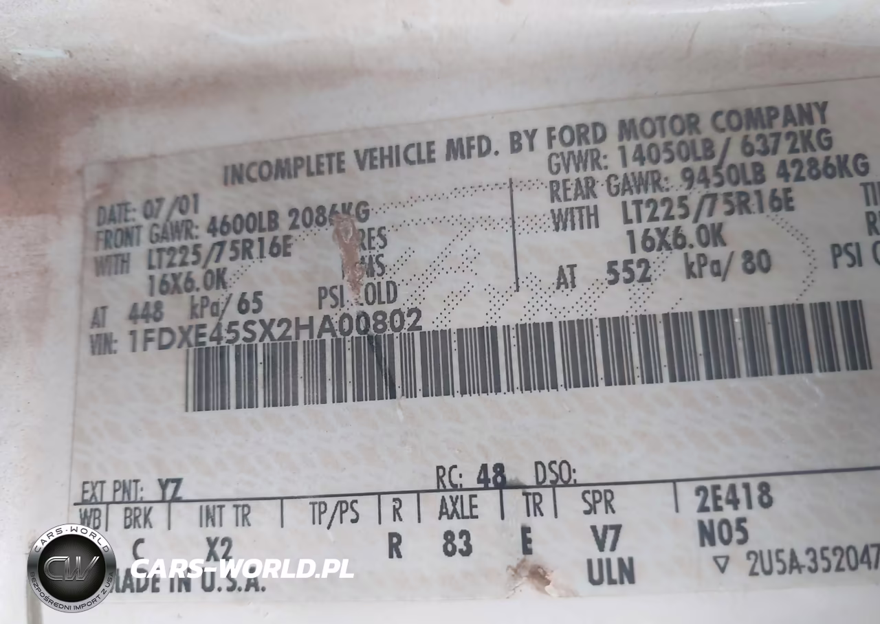2002 Ford E-450 Cutaway Standard VIN:1FDXE45SX2HA00802 - 8