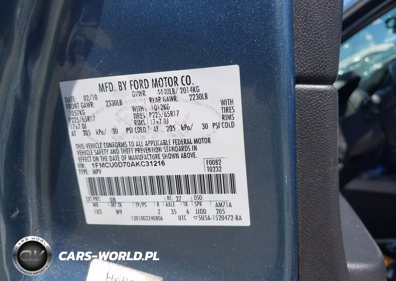 2010 Ford Escape Xlt VIN:1FMCU0D70AKC31216 - 9