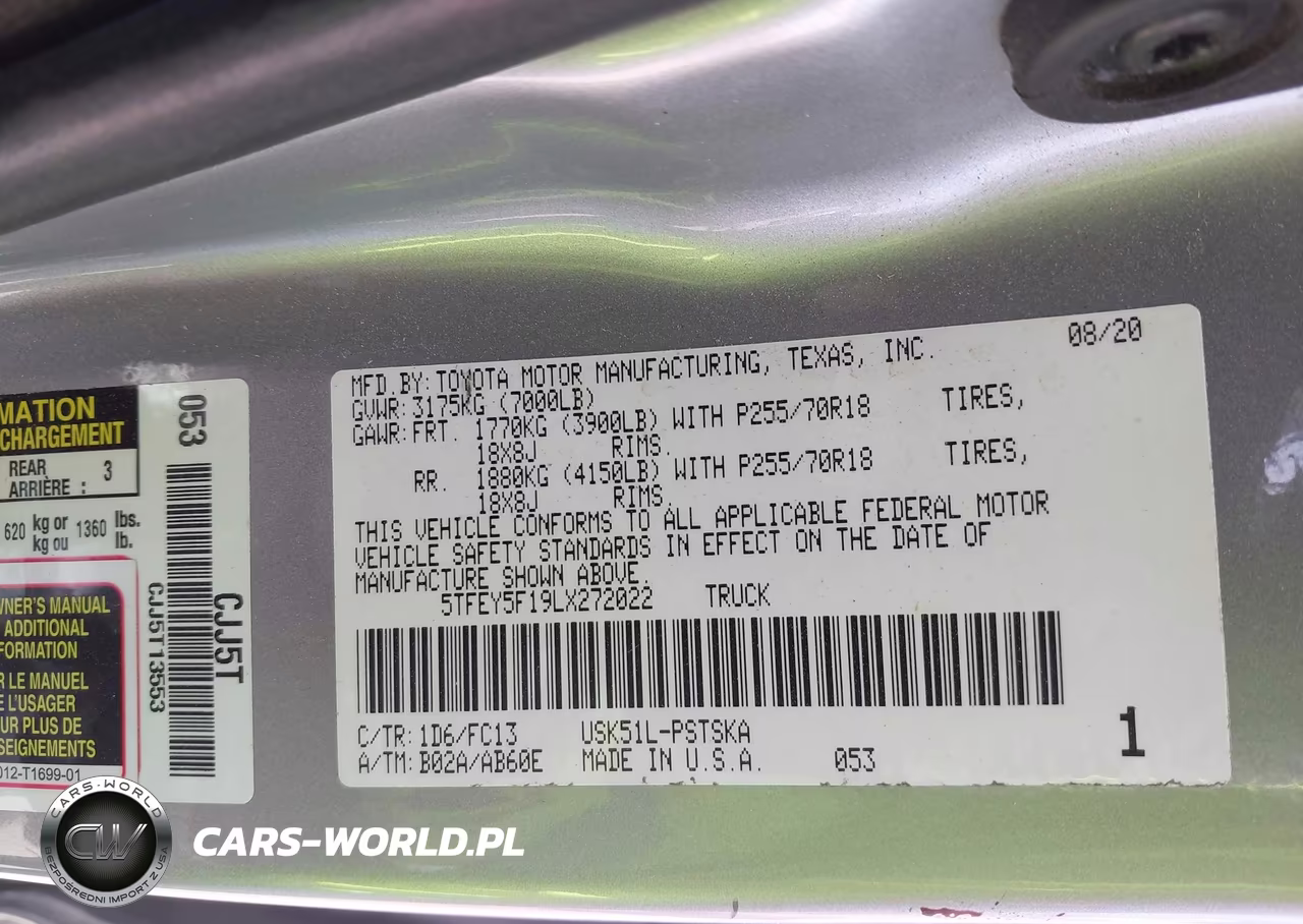 2020 Toyota Tundra Sr5 VIN:5TFEY5F19LX272022 - 9
