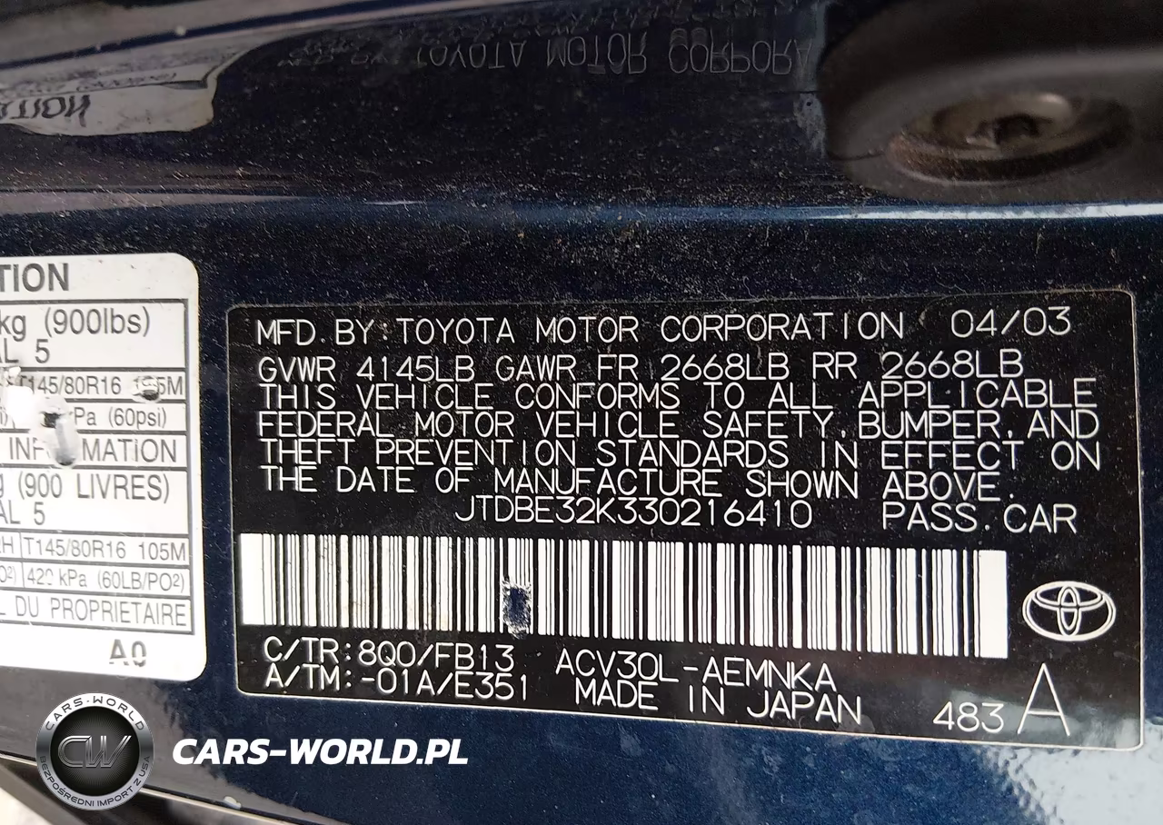 2003 Toyota Camry Le VIN:JTDBE32K330216410 - 9