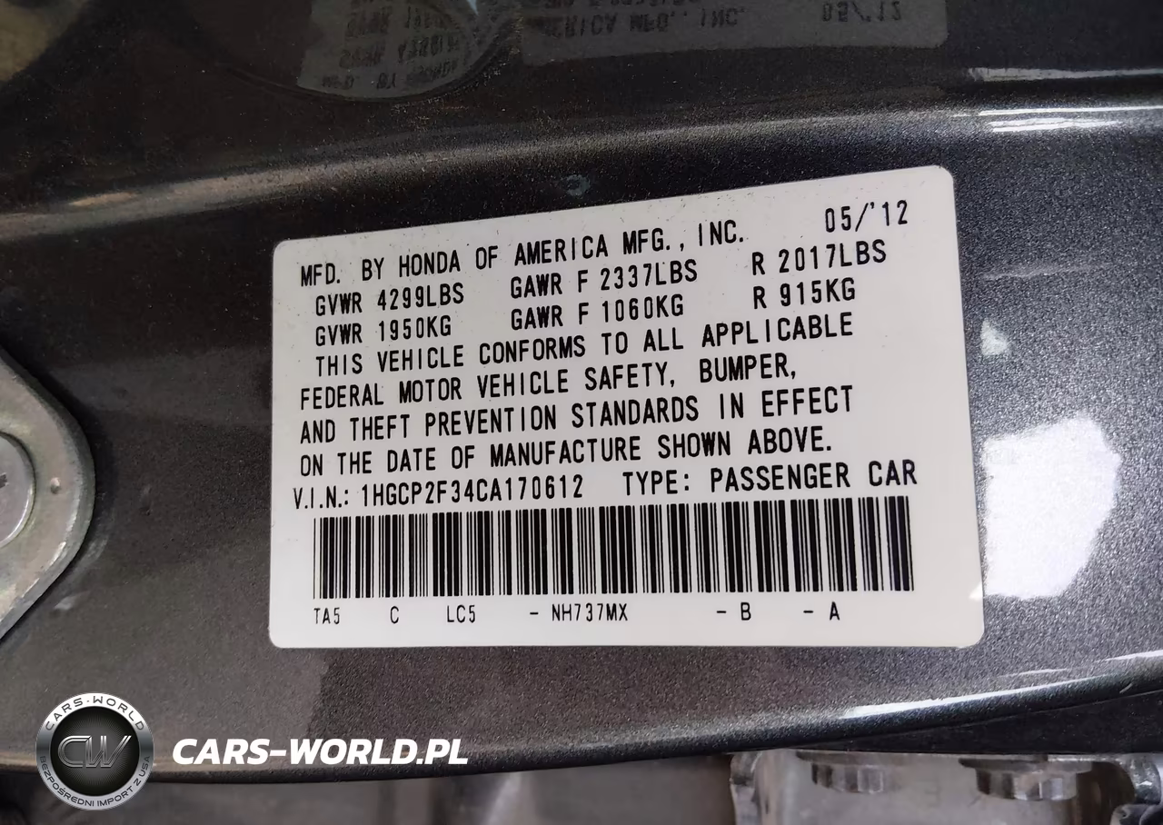 2012 Honda Accord 2.4 Lx VIN:1HGCP2F34CA170612 - 9