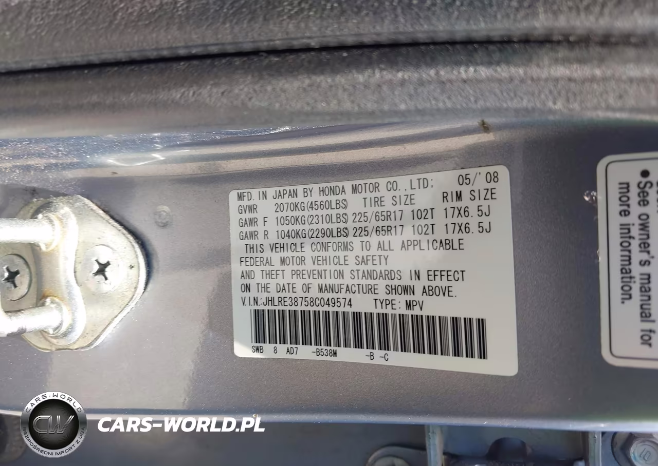 2008 Honda Cr-V Ex-L VIN:JHLRE38758C049574 - 9