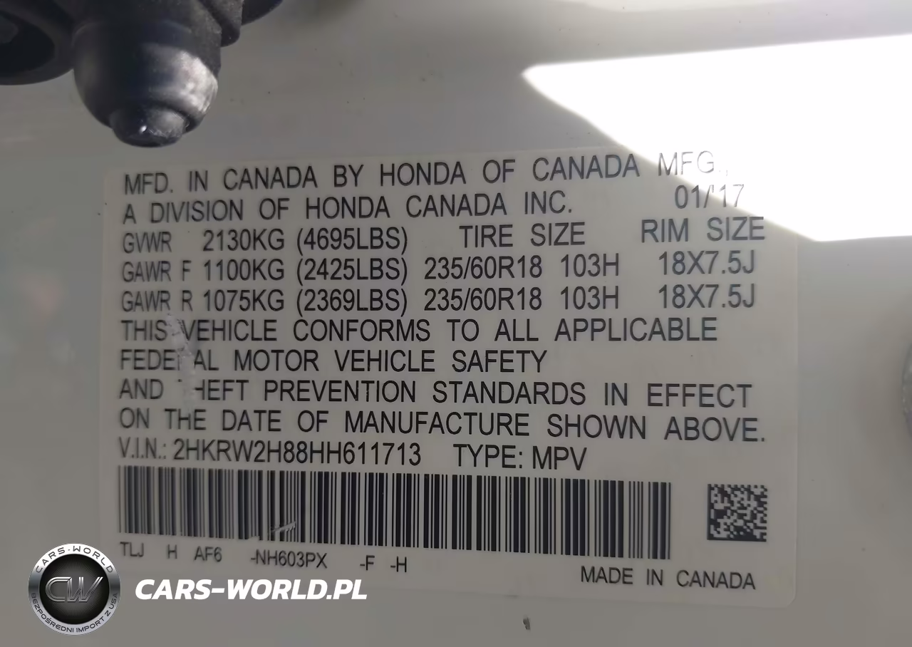 2017 Honda Cr-V VIN:2HKRW2H88HH611713 - 9