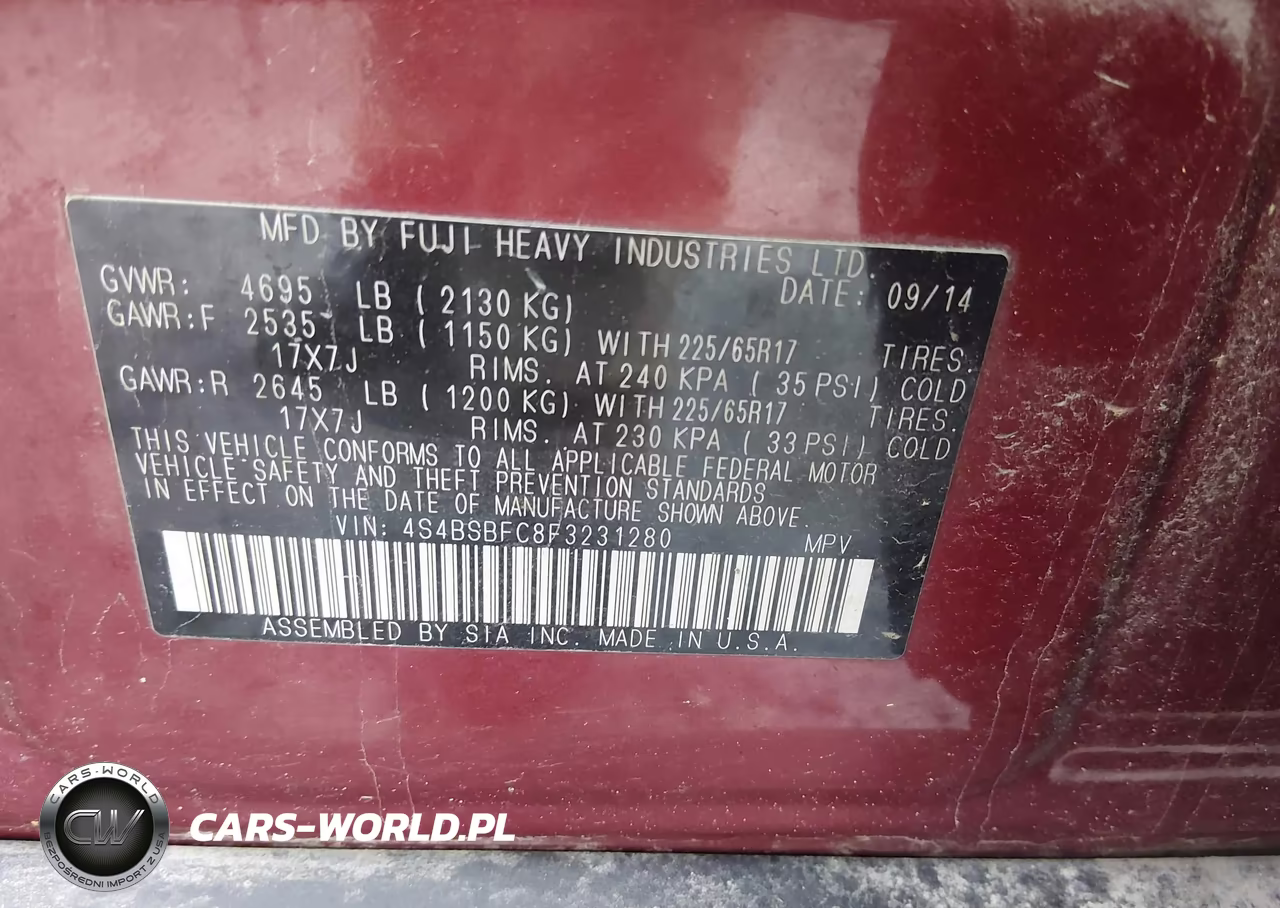 2015 Subaru Outback 2.5I Premium VIN:4S4BSBFC8F3231280 - 9