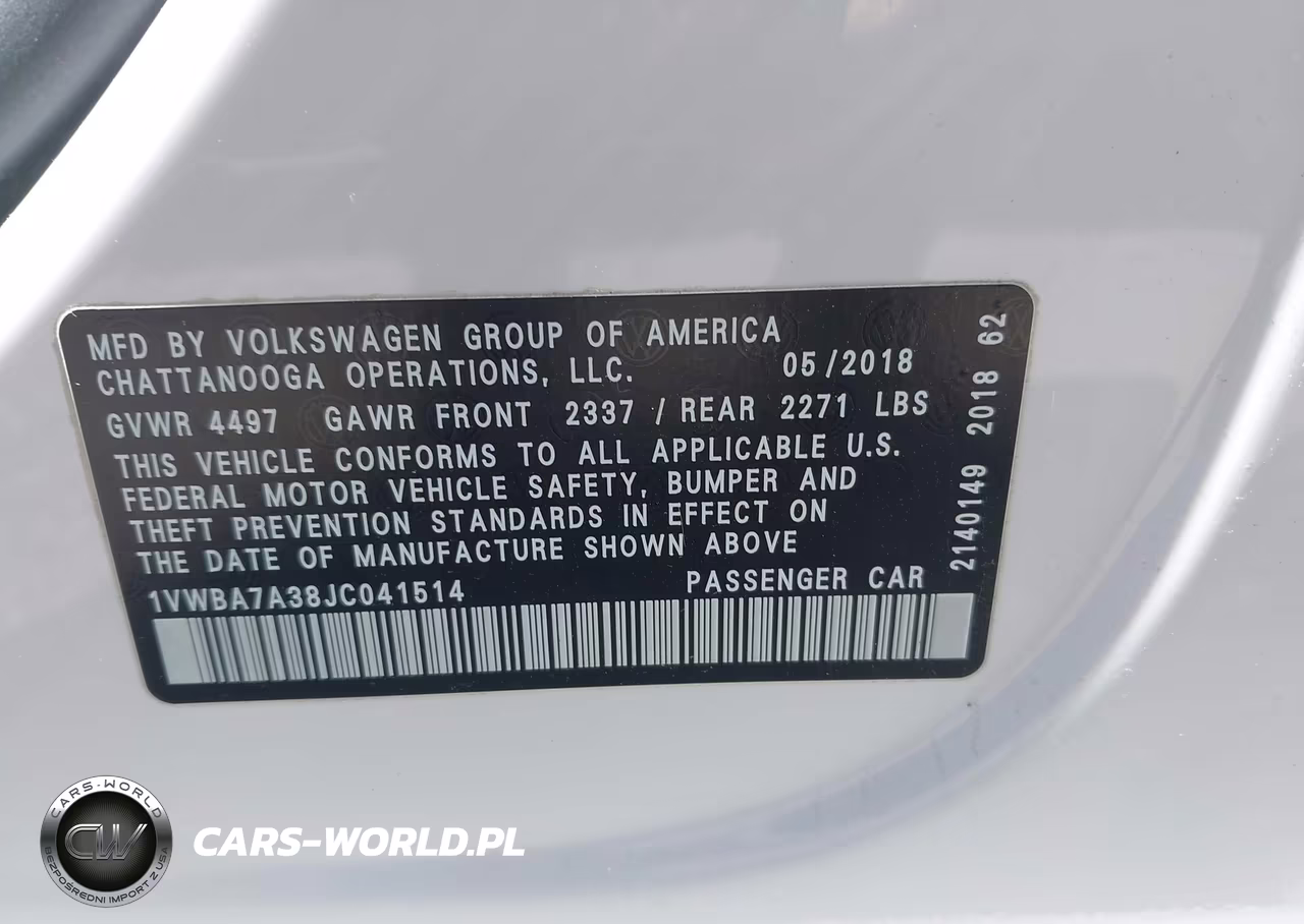 2018 Volkswagen Passat 2.0T Se VIN:1VWBA7A38JC041514 - 9