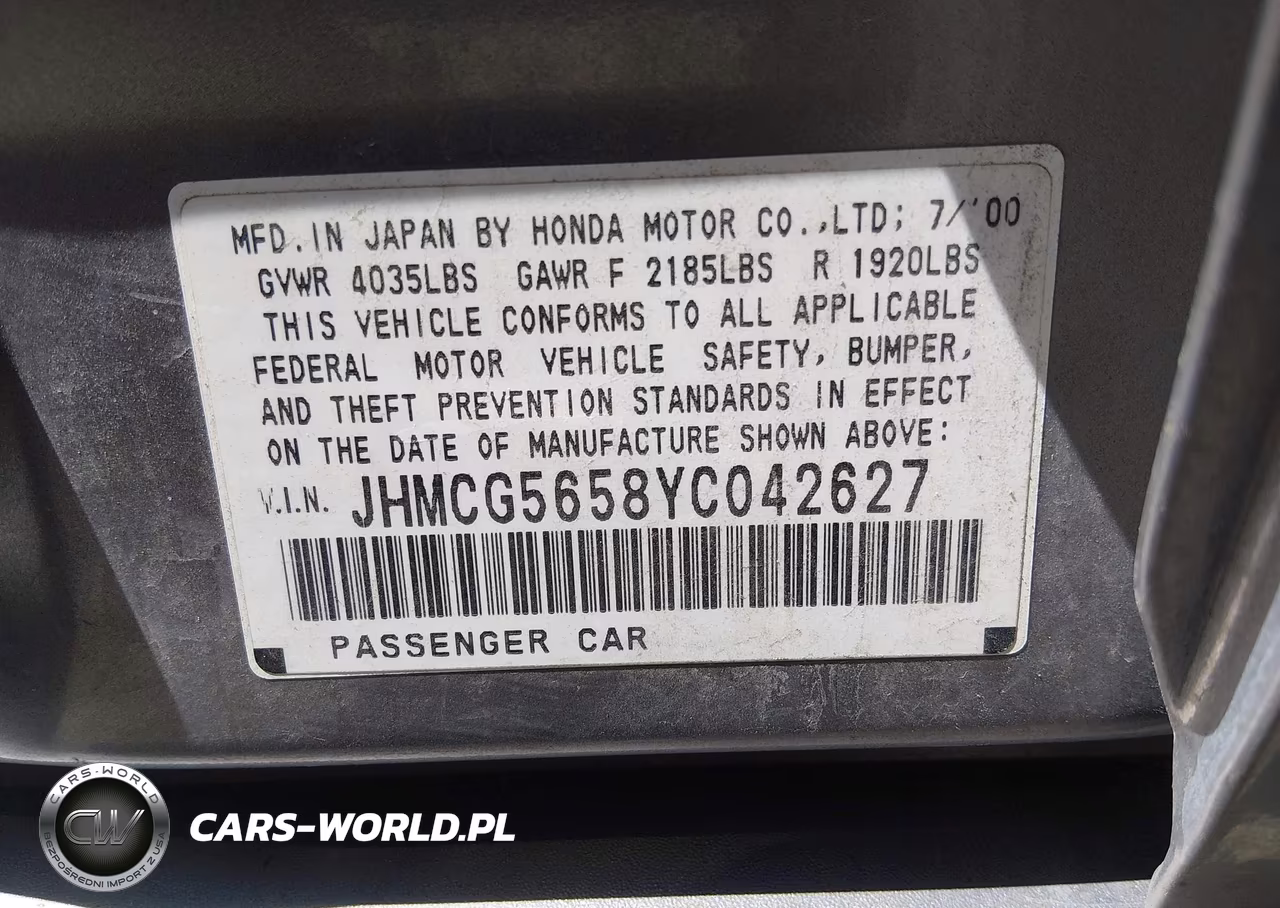 2000 Honda Accord 2.3 Ex VIN:JHMCG5658YC042627 - 9