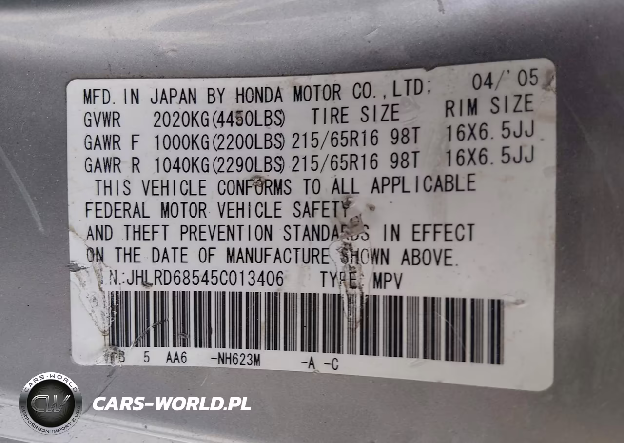 2005 Honda Cr-V Lx VIN:JHLRD68545C013406 - 9