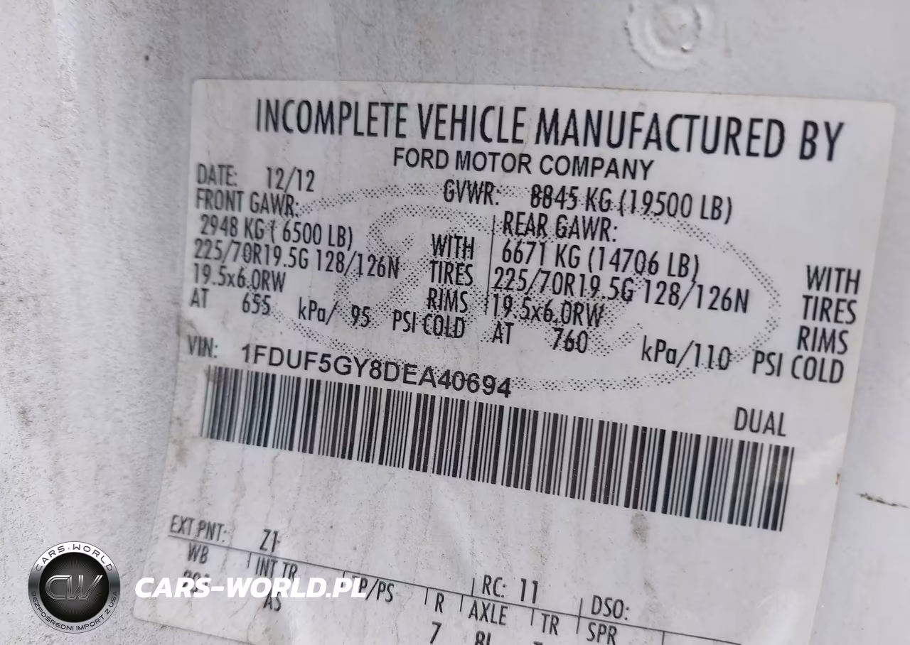 2013 Ford F-550 Chassis Xl VIN:1FDUF5GY8DEA40694 - 8