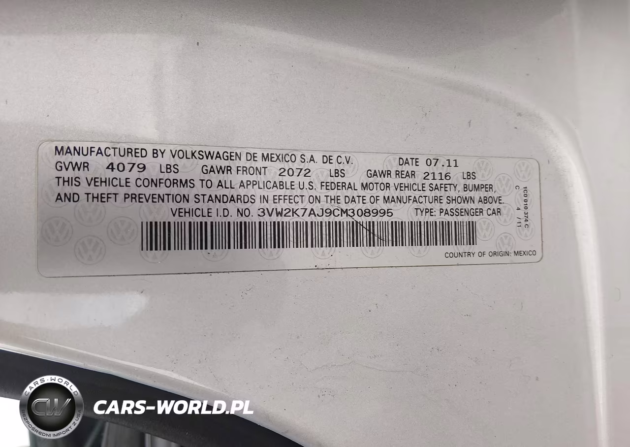 2012 Volkswagen Jetta 2.0L S VIN:3VW2K7AJ9CM308995 - 9