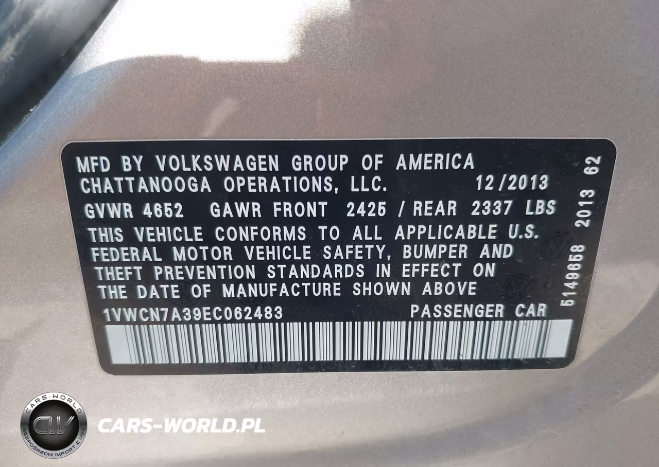 2014 Volkswagen Passat 2.0L Tdi Sel Premium VIN:1VWCN7A39EC062483 - 9