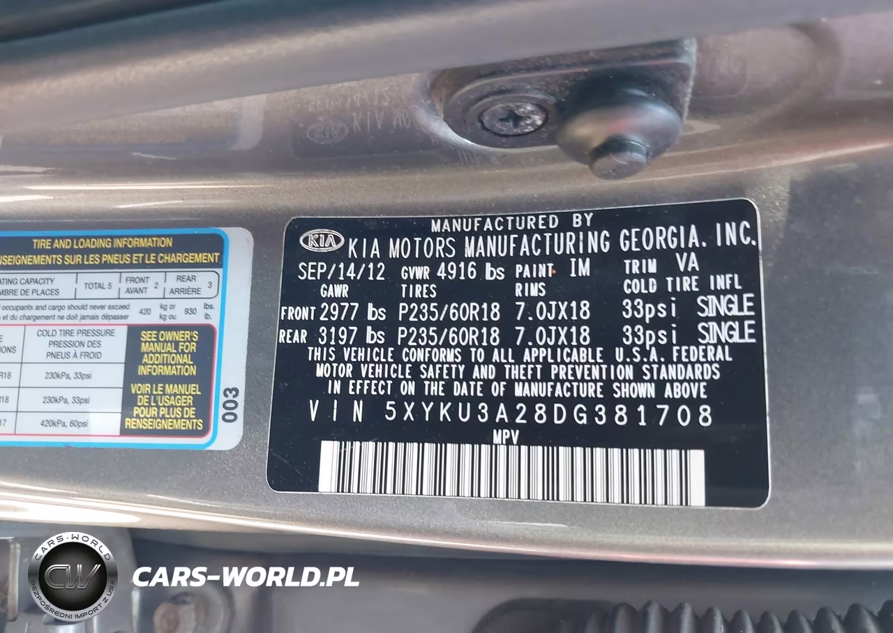 2013 Kia Sorento Ex V6 VIN:5XYKU3A28DG381708 - 9