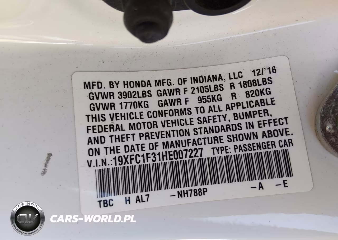 2017 Honda Civic Ex-T VIN:19XFC1F31HE007227 - 9
