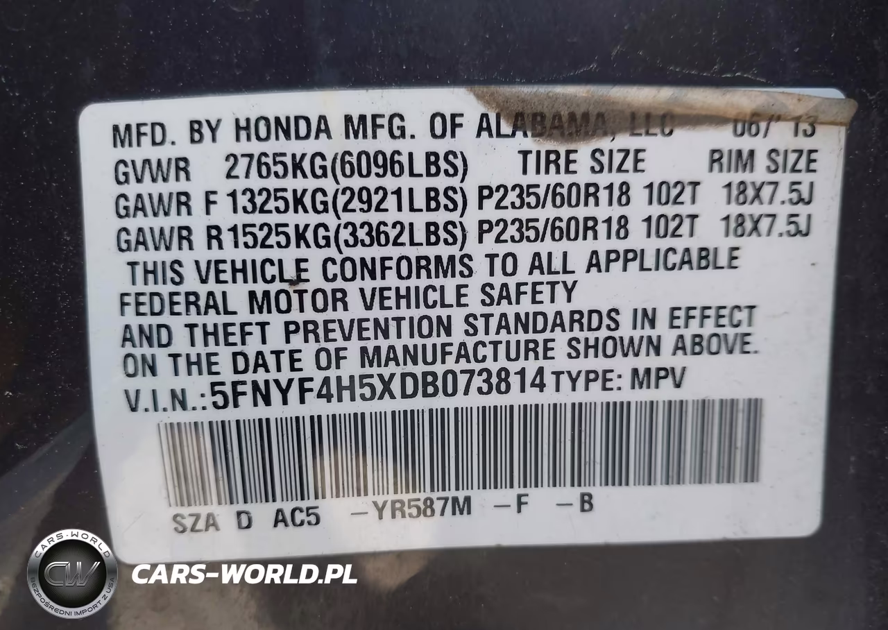 2013 Honda Pilot Exl VIN:5FNYF4H5XDB073814 - 9