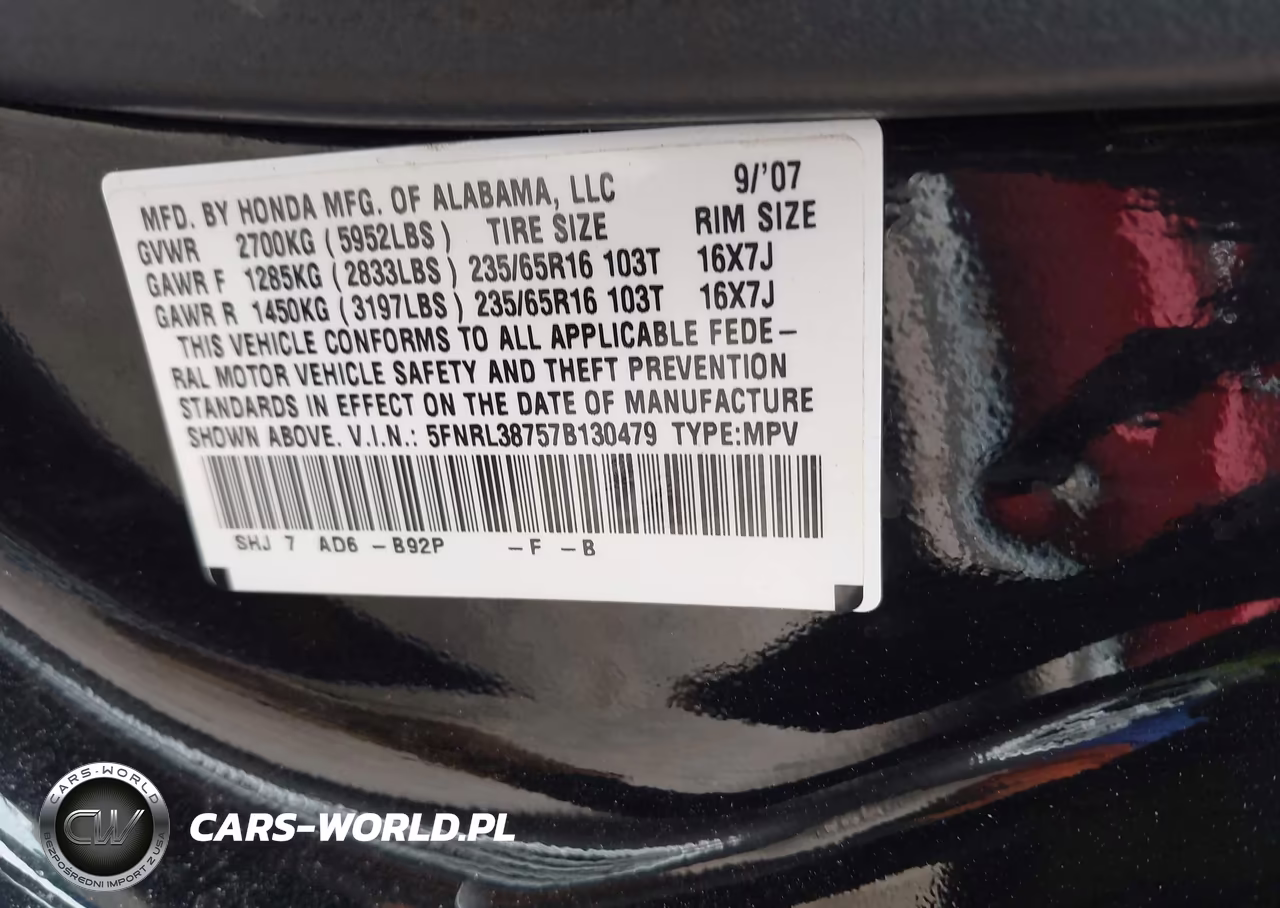 2007 Honda Odyssey Ex-L VIN:5FNRL38757B130479 - 9
