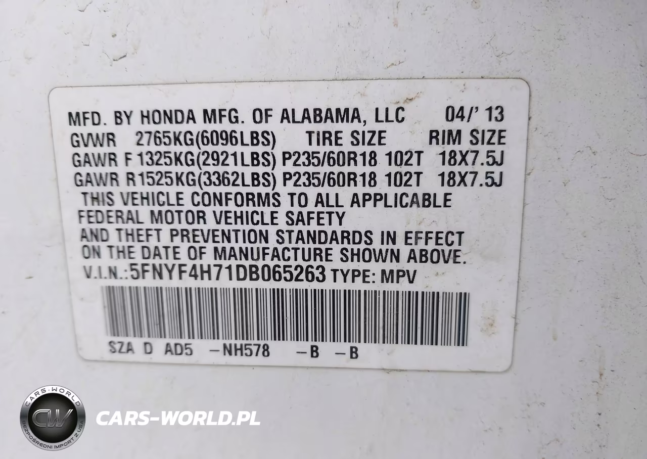 2013 Honda Pilot Ex-L VIN:5FNYF4H71DB065263 - 9