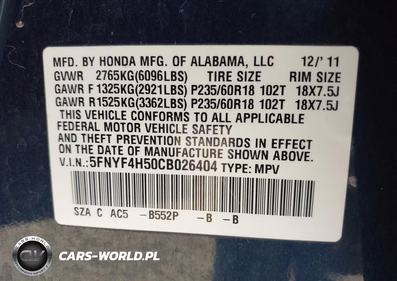 2012 Honda Pilot Ex-L VIN:5FNYF4H50CB026404 - 9