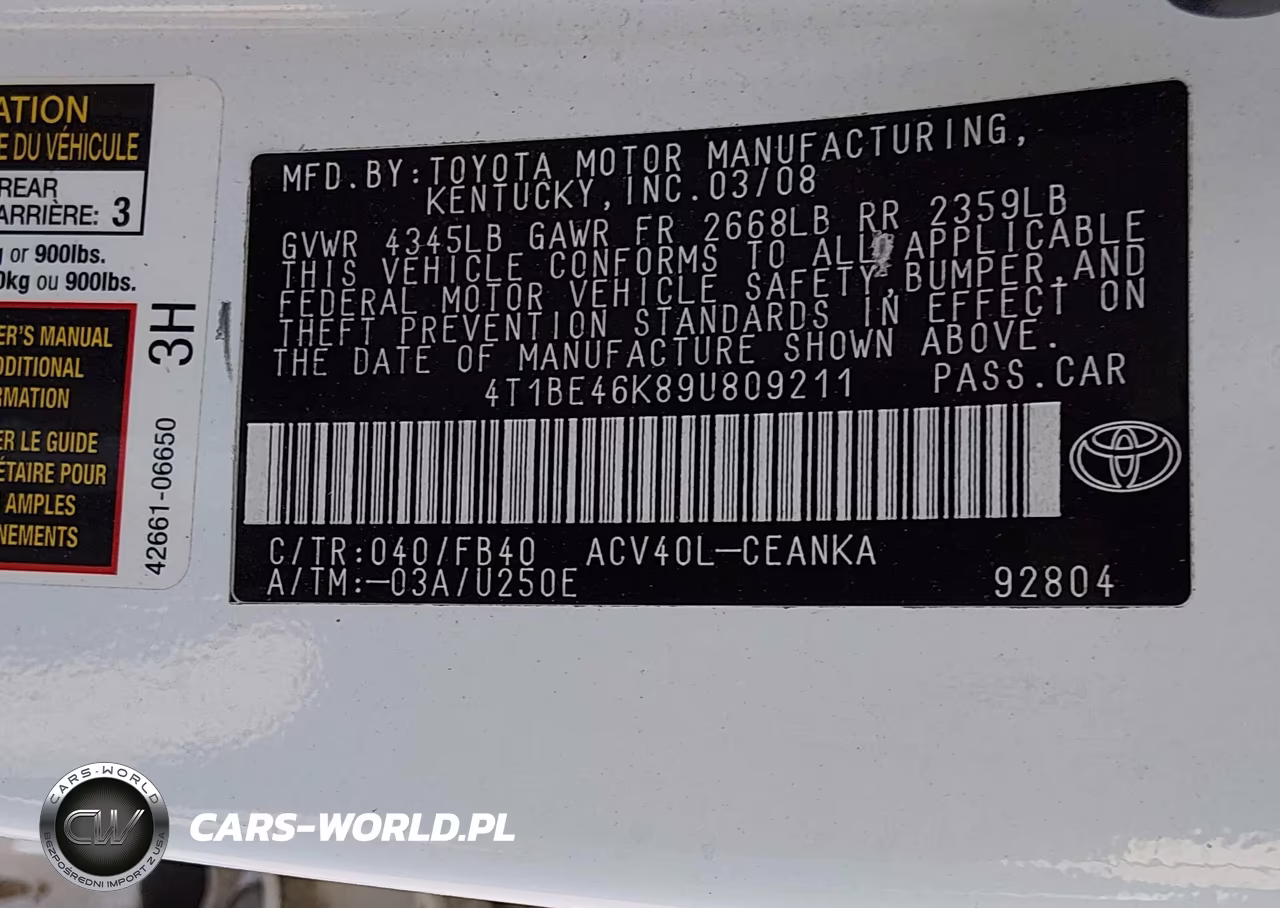 2009 Toyota Camry Le VIN:4T1BE46K89U809211 - 9