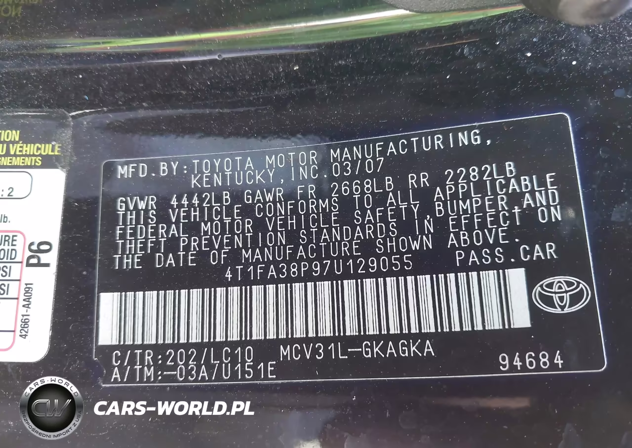 2007 Toyota Camry Solara Sle VIN:4T1FA38P97U129055 - 9