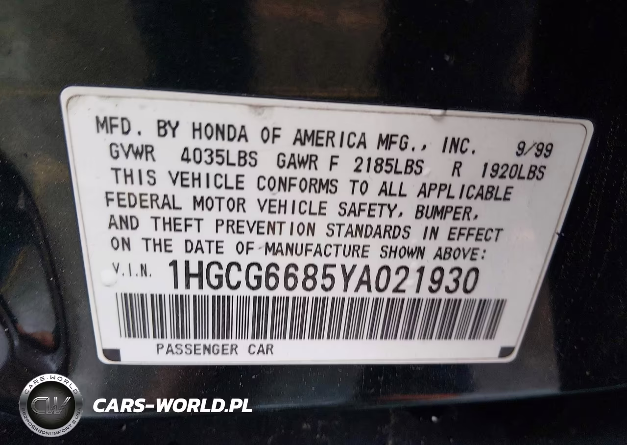 2000 Honda Accord 2.3 Ex VIN:1HGCG6685YA021930 - 9