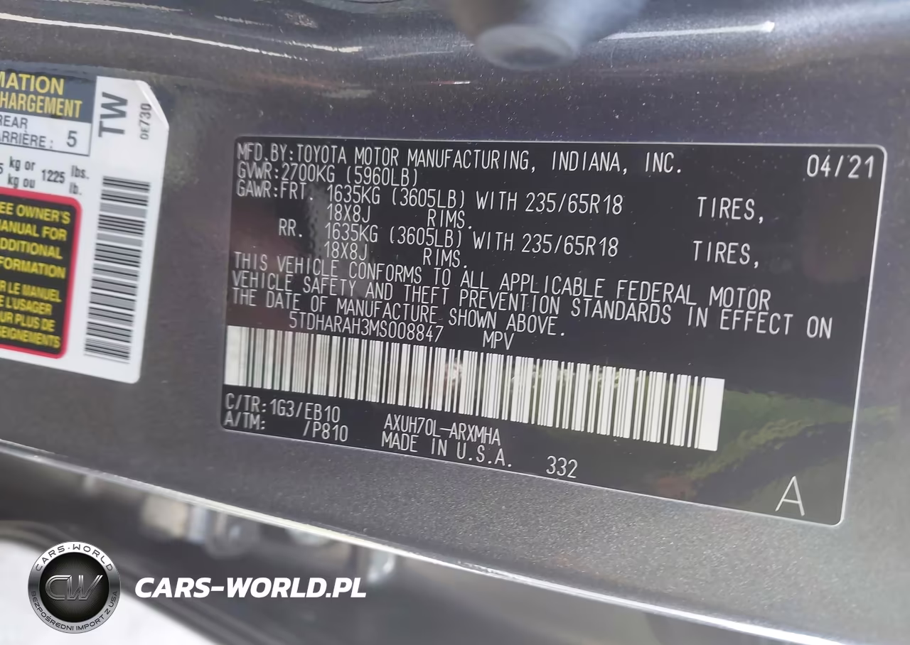 2021 Toyota Highlander Hybrid Xle VIN:5TDHARAH3MS008847 - 9