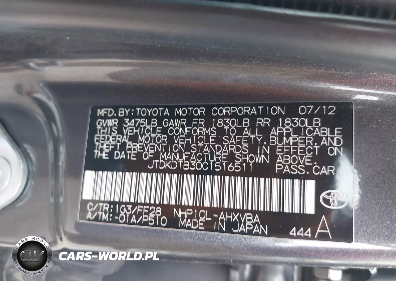 2012 Toyota Prius C Two VIN:JTDKDTB30C1516511 - 9
