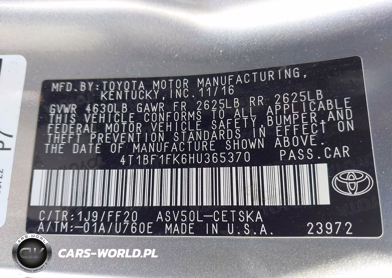 2017 Toyota Camry Se VIN:4T1BF1FK6HU365370 - 9