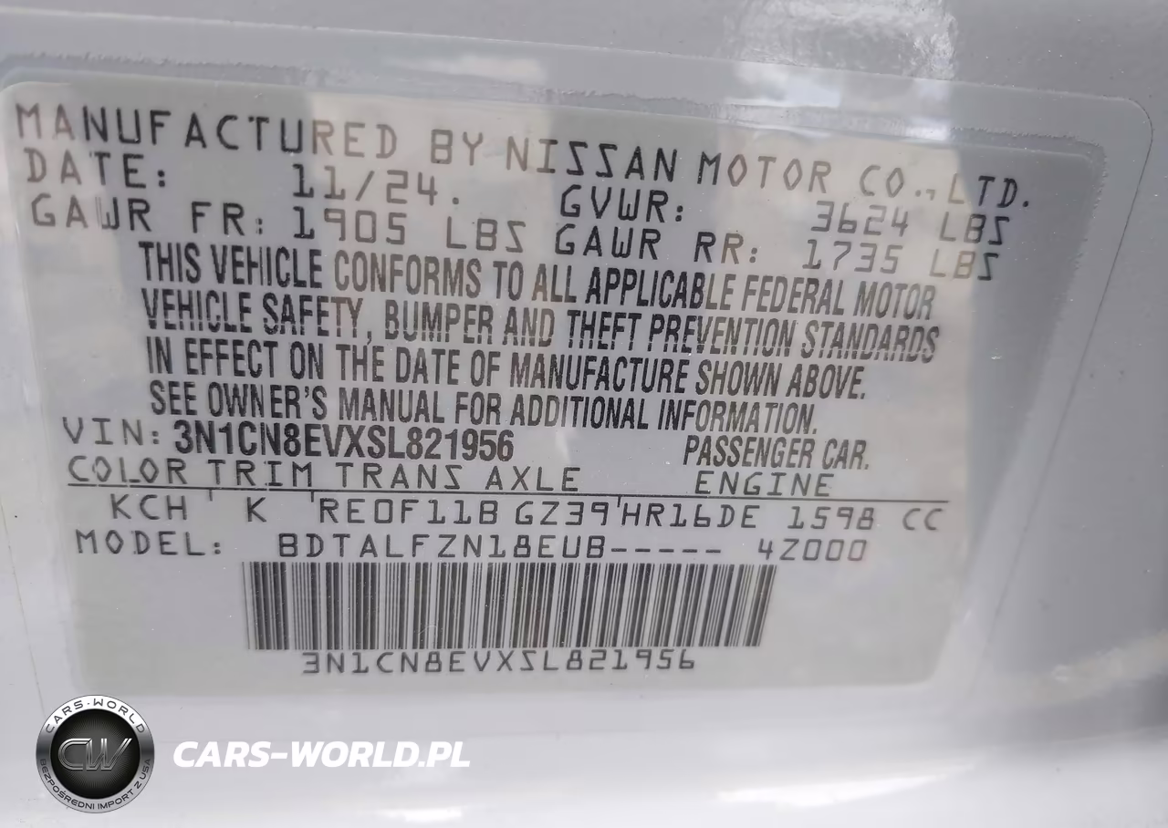 2025 Nissan Versa 1.6 Sv VIN:3N1CN8EVXSL821956 - 9