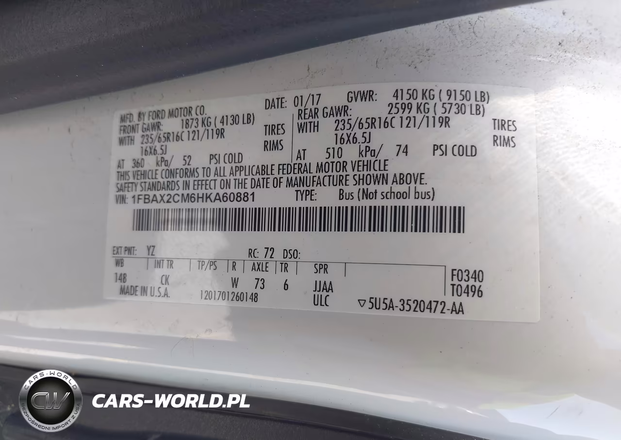 2017 Ford Transit-350 Xlt VIN:1FBAX2CM6HKA60881 - 9