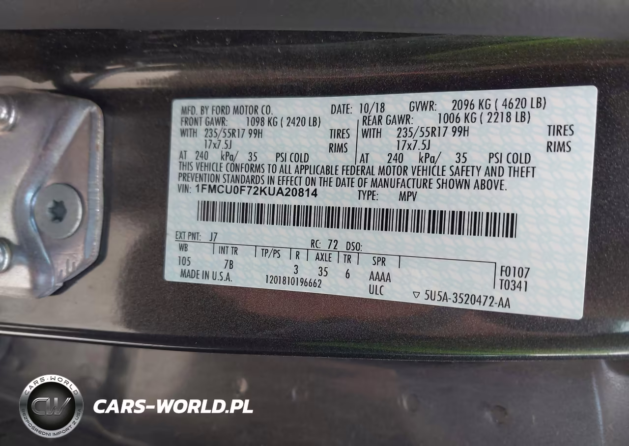 2019 Ford Escape S VIN:1FMCU0F72KUA20814 - 9