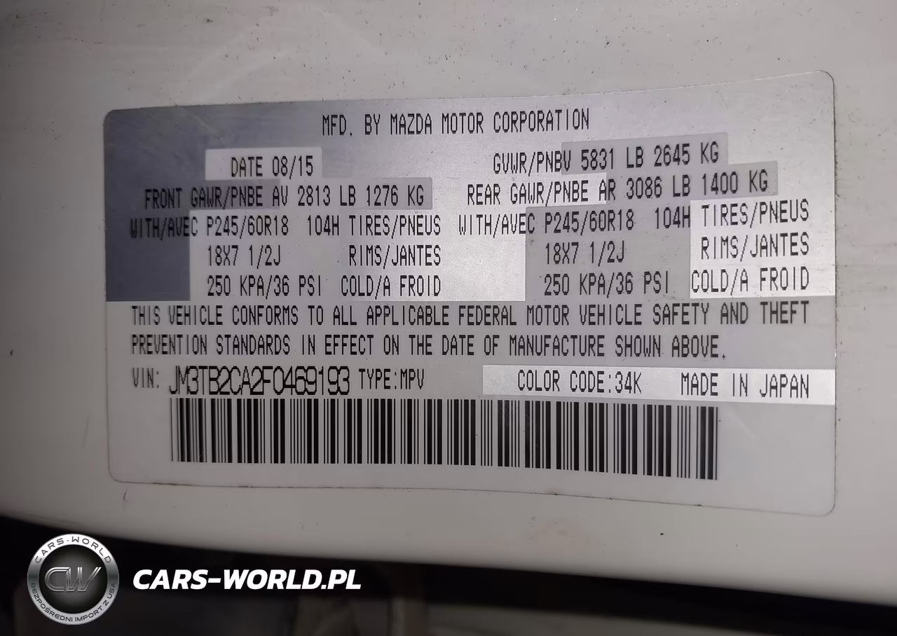 2015 Mazda Cx-9 Touring VIN:JM3TB2CA2F0469193 - 9