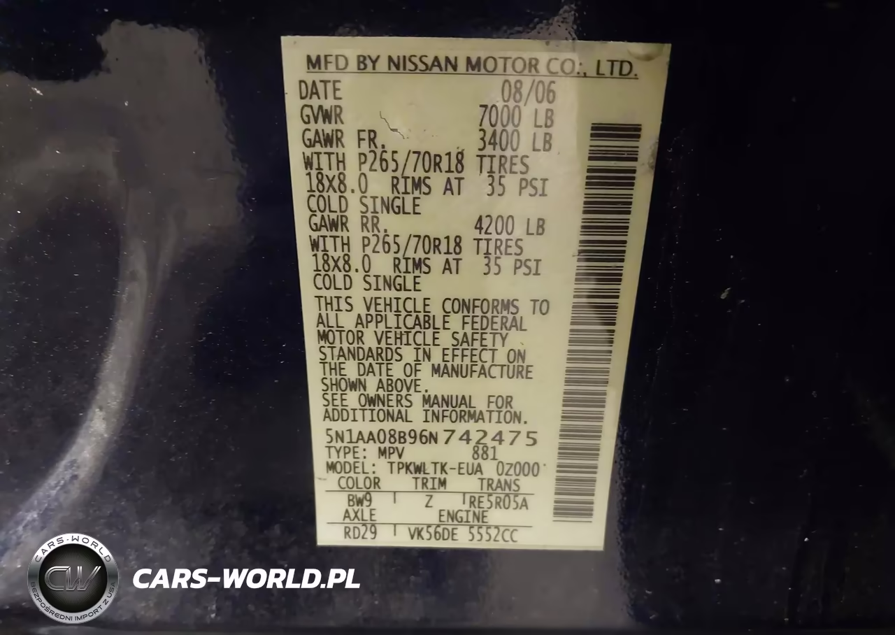 2006 Nissan Armada Se VIN:5N1AA08B96N742475 - 9