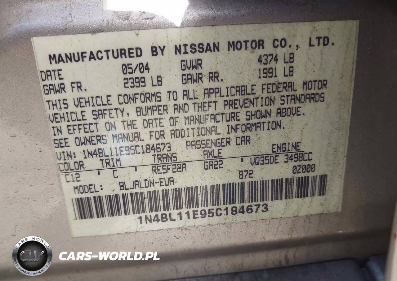 2005 Nissan Altima 3.5 Sl VIN:1N4BL11E95C184673 - 9