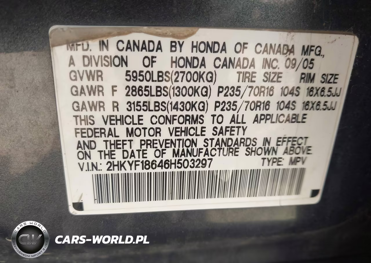2006 Honda Pilot Ex-L VIN:2HKYF18646H503297 - 9