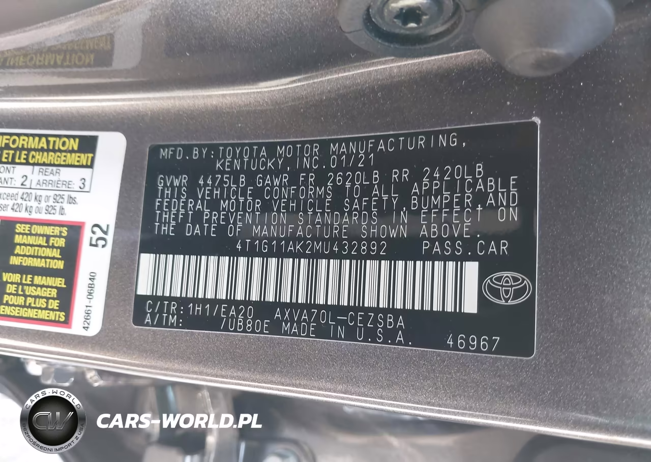 2021 Toyota Camry Se VIN:4T1G11AK2MU432892 - 9